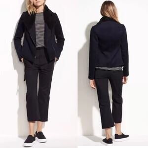Vince Shearling Collar Double Faced Wool Jacket Size Small Moto Rocker Cozy Warm